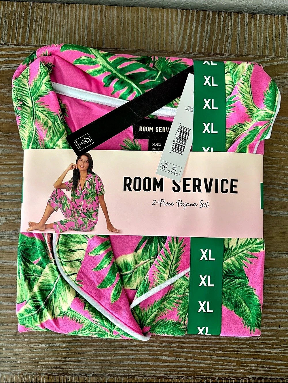 Room Service Women's Notch Collar PJ Set Notch Collar PJ Set Pink & Green XL
